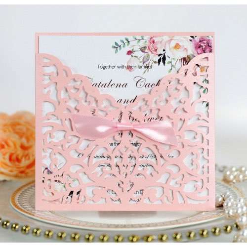 Bowknot Invitation Card Off-white Wedding Invitation Laser Cut Paper